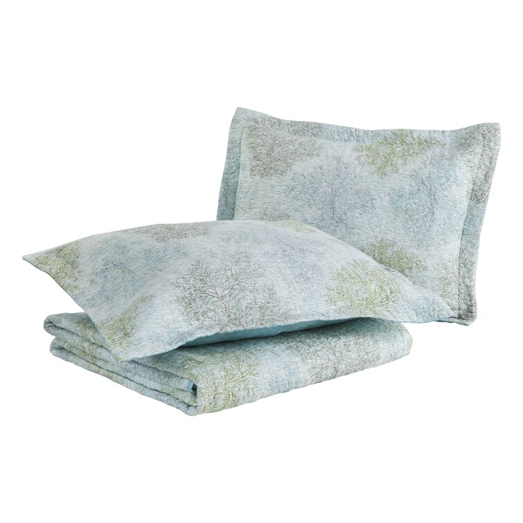 Laura Ashley Saltwater Blue Standard Cotton Reversible Quilt Set 